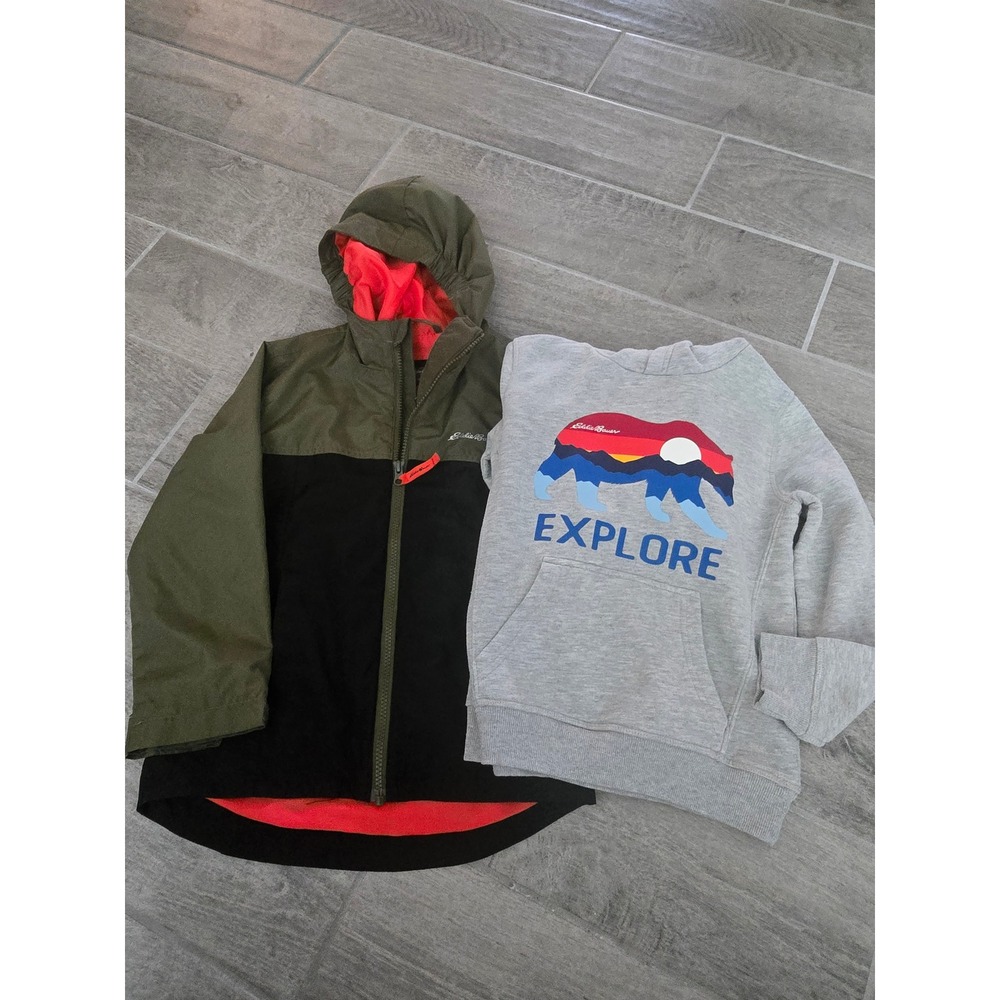 Lot of Eddie Bauer Kids Jacket & Hoodie Explore Bear XS(5/6) Gray‎ Green Black